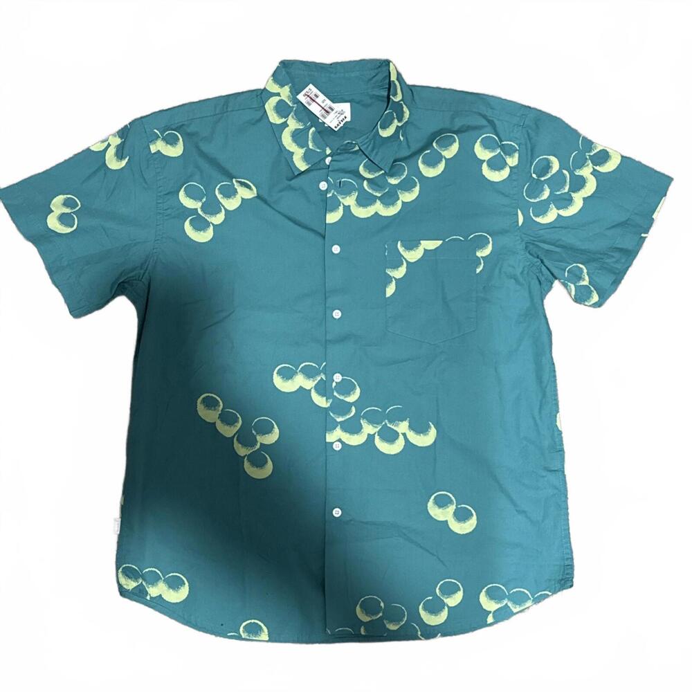 Obey Men's Organic Woven Button Down Shirt Dubbed Green Teal Size L NWT